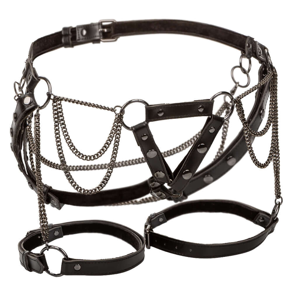 Plus Size Thigh Harness With Chains - Black from Euphoria Collection, featuring heavy-duty metal chains and functional design.