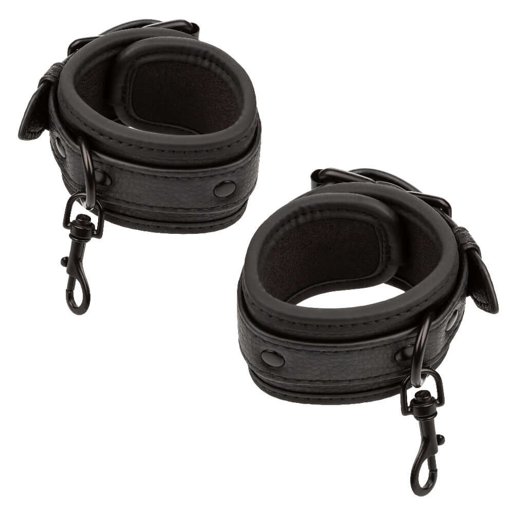 Nocturnal Collection Hog Tie black adjustable cuffs with secure buckle closure for restraint play.