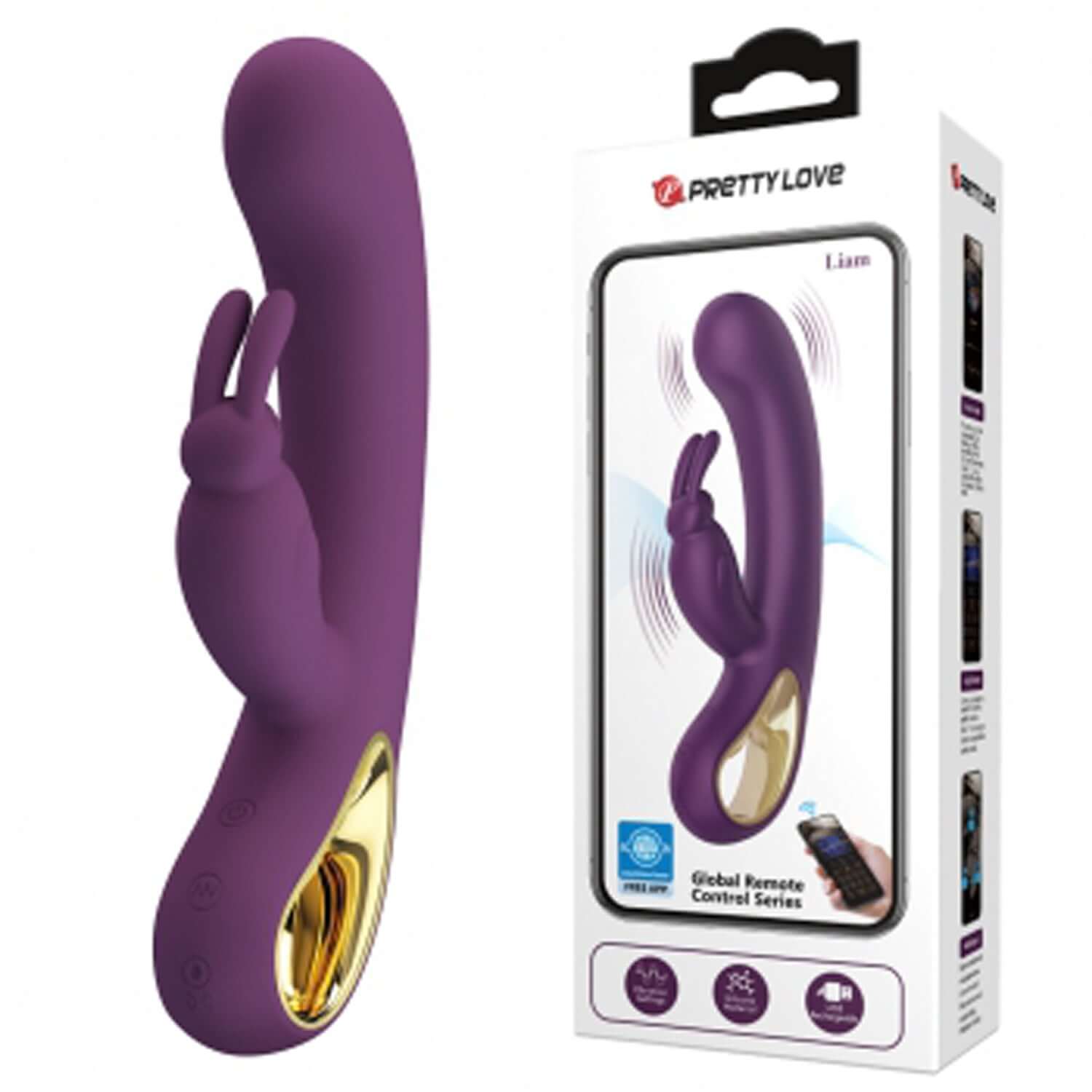 Liam Global App Control Rabbit Vibrator in purple with gold accents, designed for pleasure and remote control features.