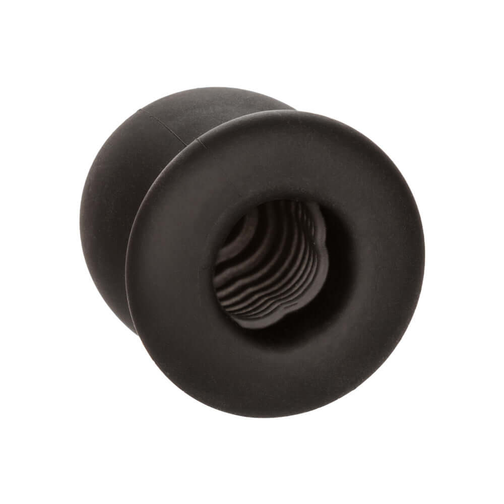 Boundless FTM Stroker made from liquid silicone showcasing the soft, tight, and stretchy texture with a reversible design.