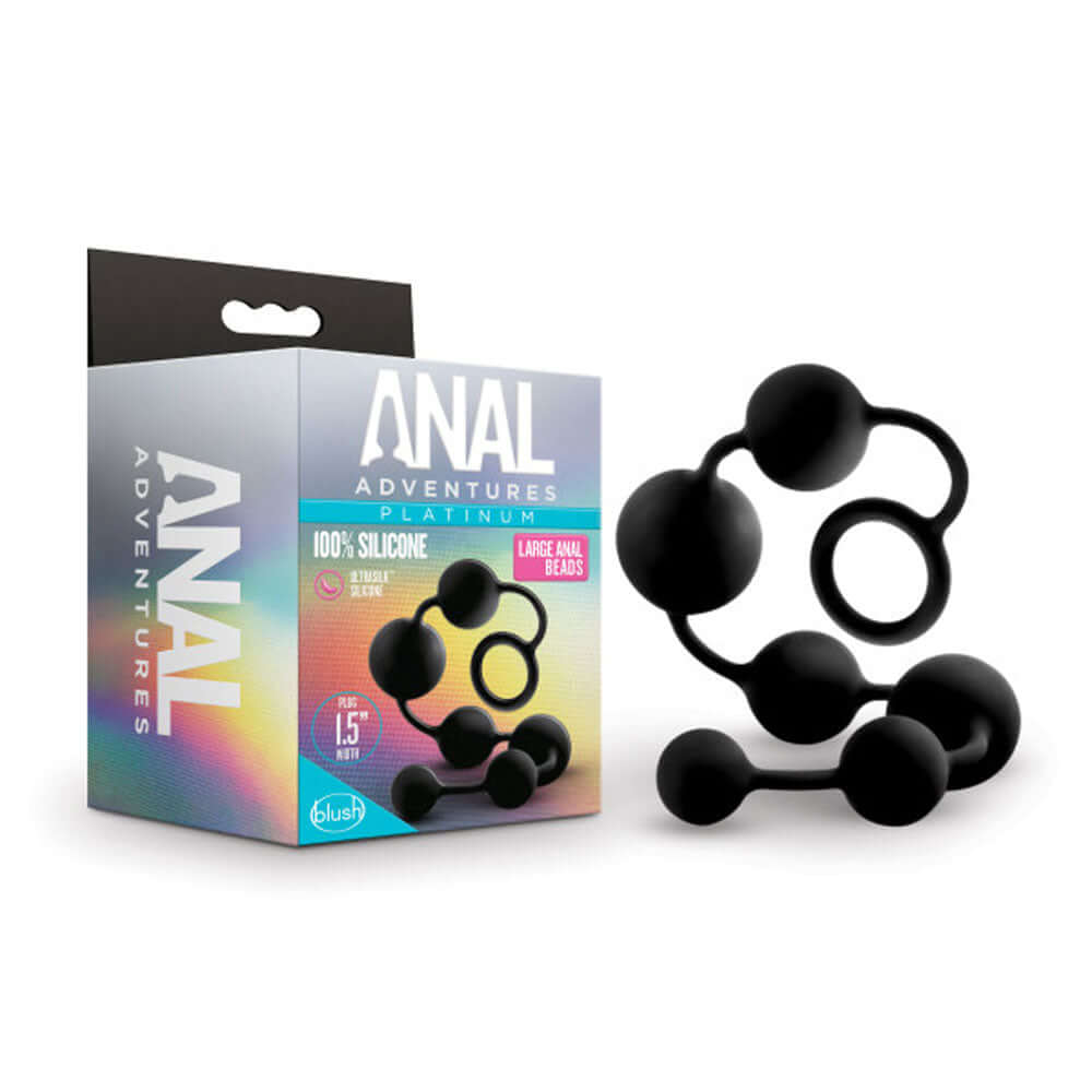 Anal Adventures Platinum silicone large anal beads in black packaging, perfect for enhancing anal sensations.