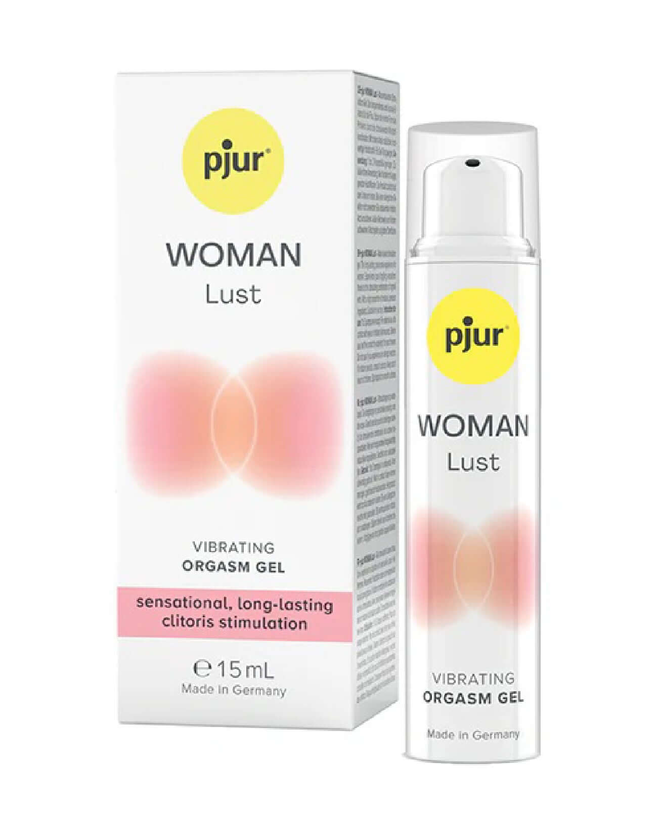 Pjur Woman Lust Orgasm Gel 15 ml bottle and packaging for long-lasting clitoral stimulation with natural ingredients