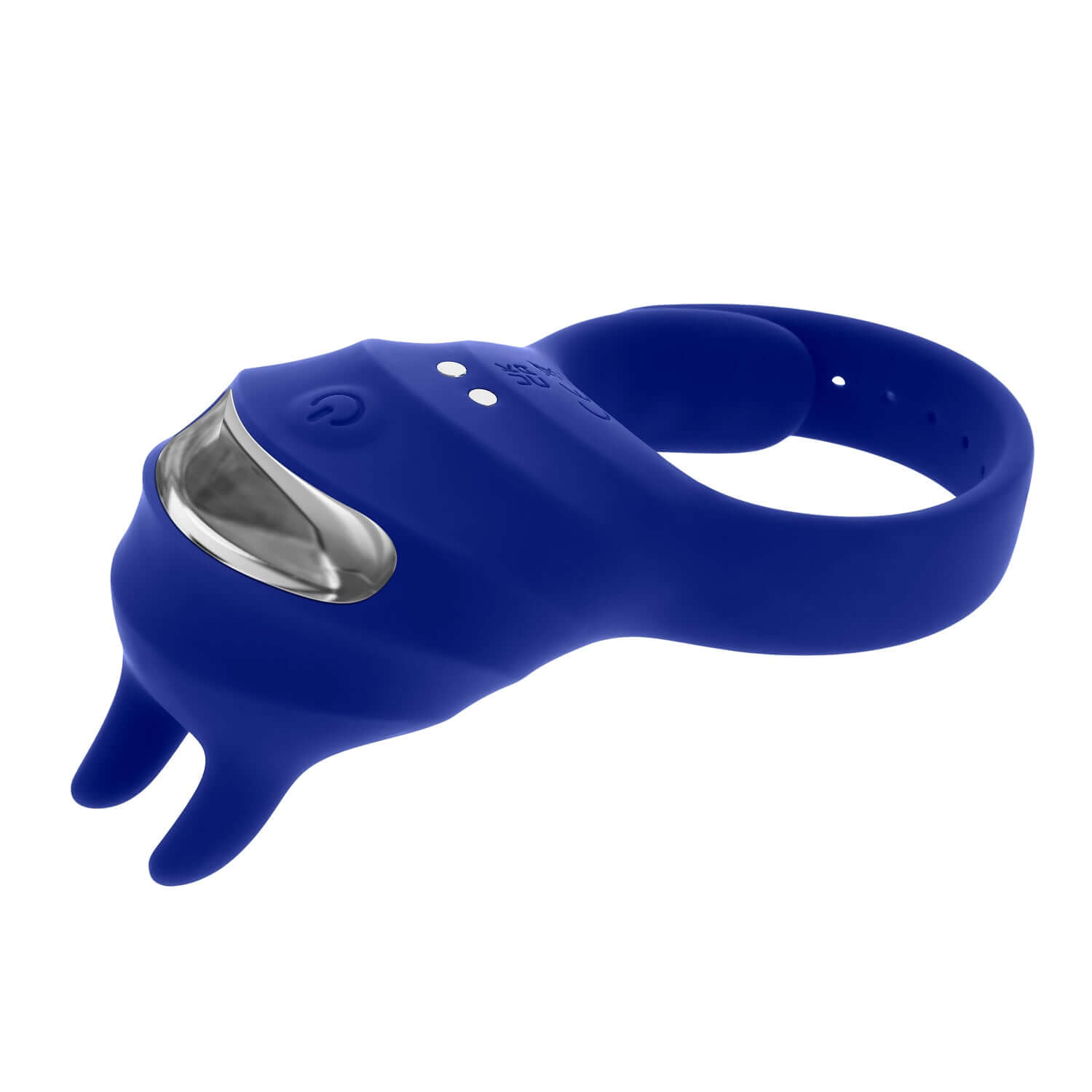 Adjustable blue fun cock ring with vibrating stimulator and flexible tickling points for enhanced pleasure.