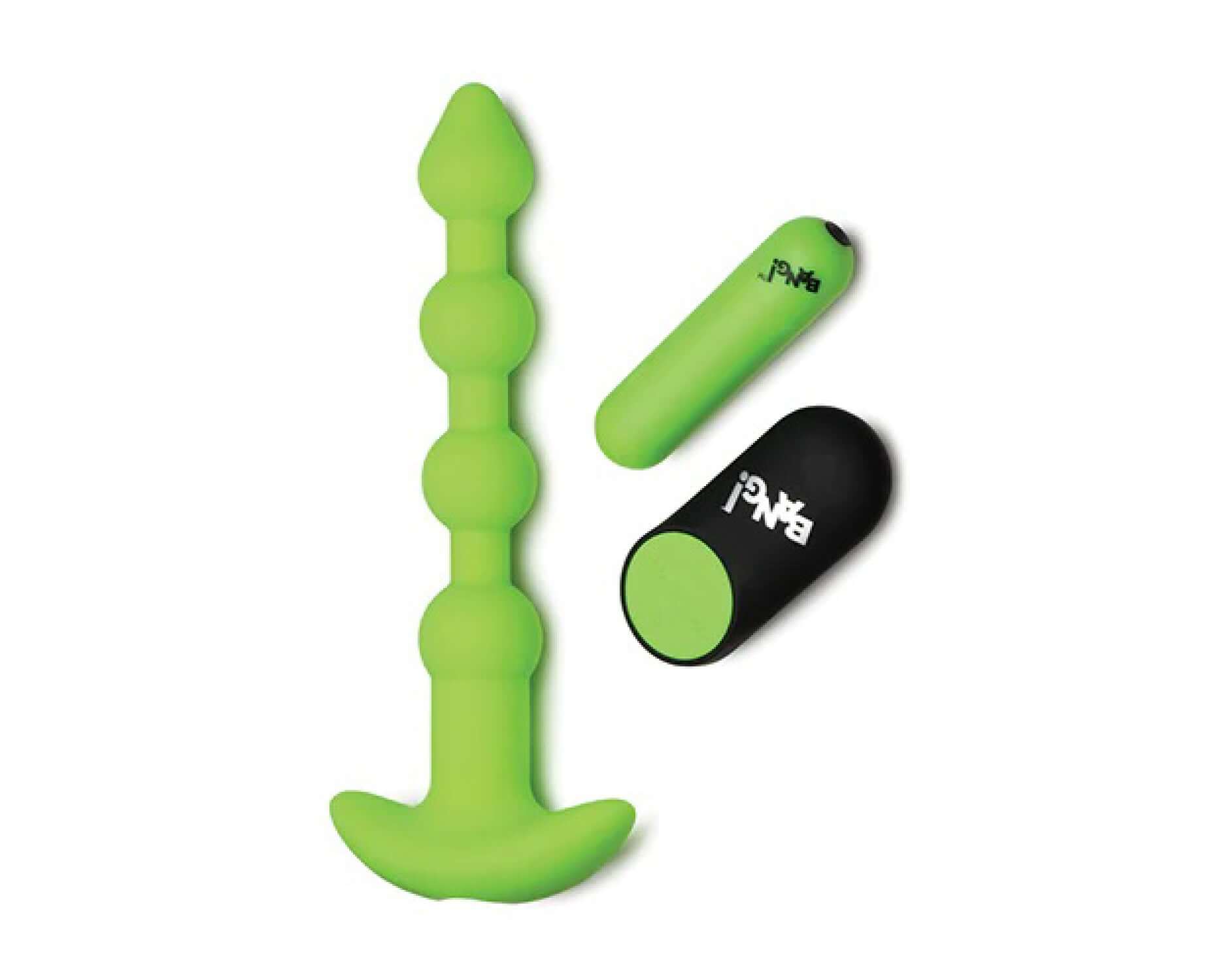 Glow in the Dark Green Vibrating Anal Beads with Remote Control - 4 Speeds, 7 Patterns, USB Rechargeable, Premium Silicone, Waterproof