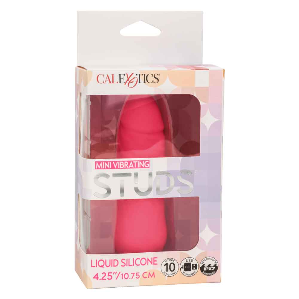 Mini Vibrating Studs Dildo Pink 4.25 inch Liquid Silicone in packaging