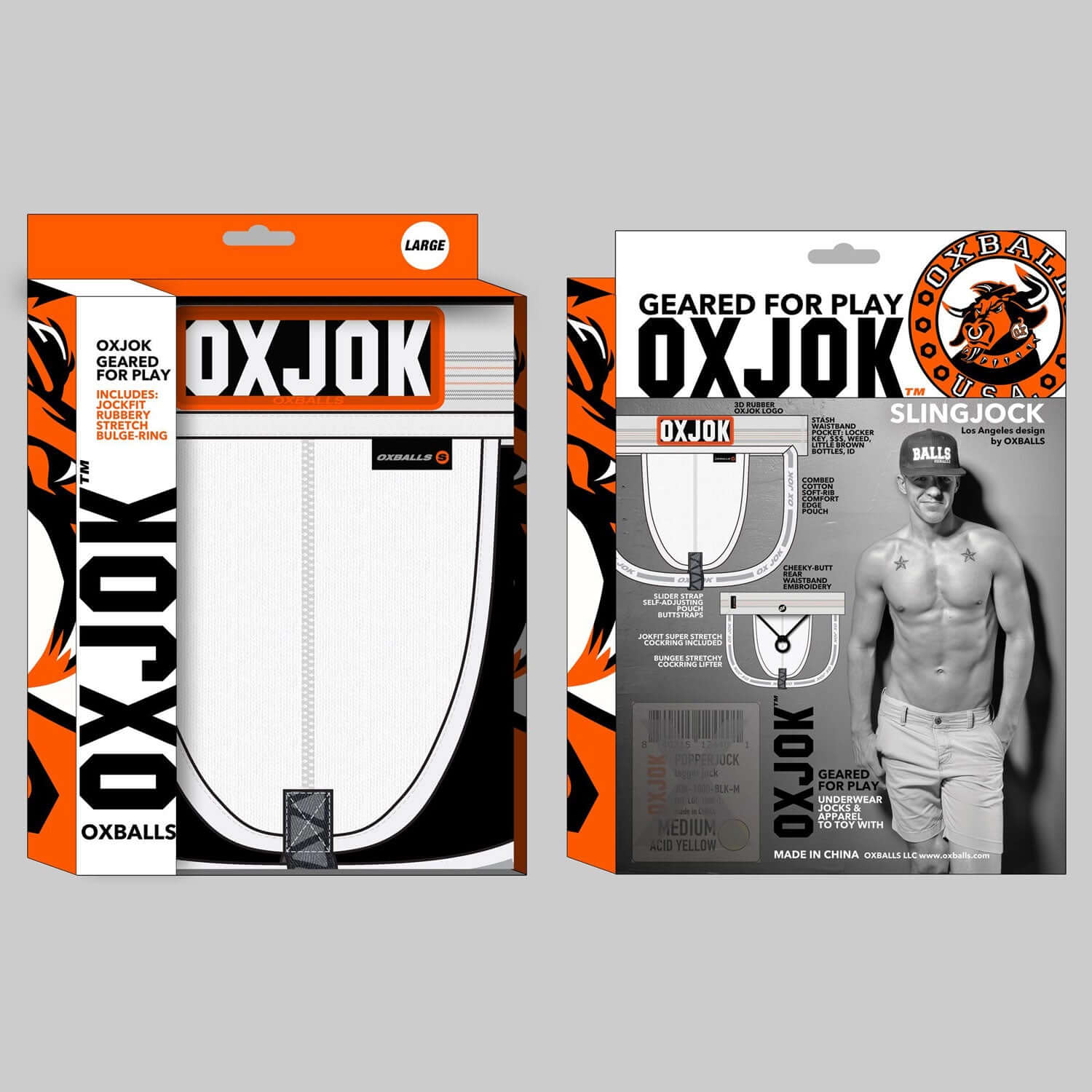 Oxjok Slingjock Upthrust Slider-Strap Jock White Snow packaging and product details.