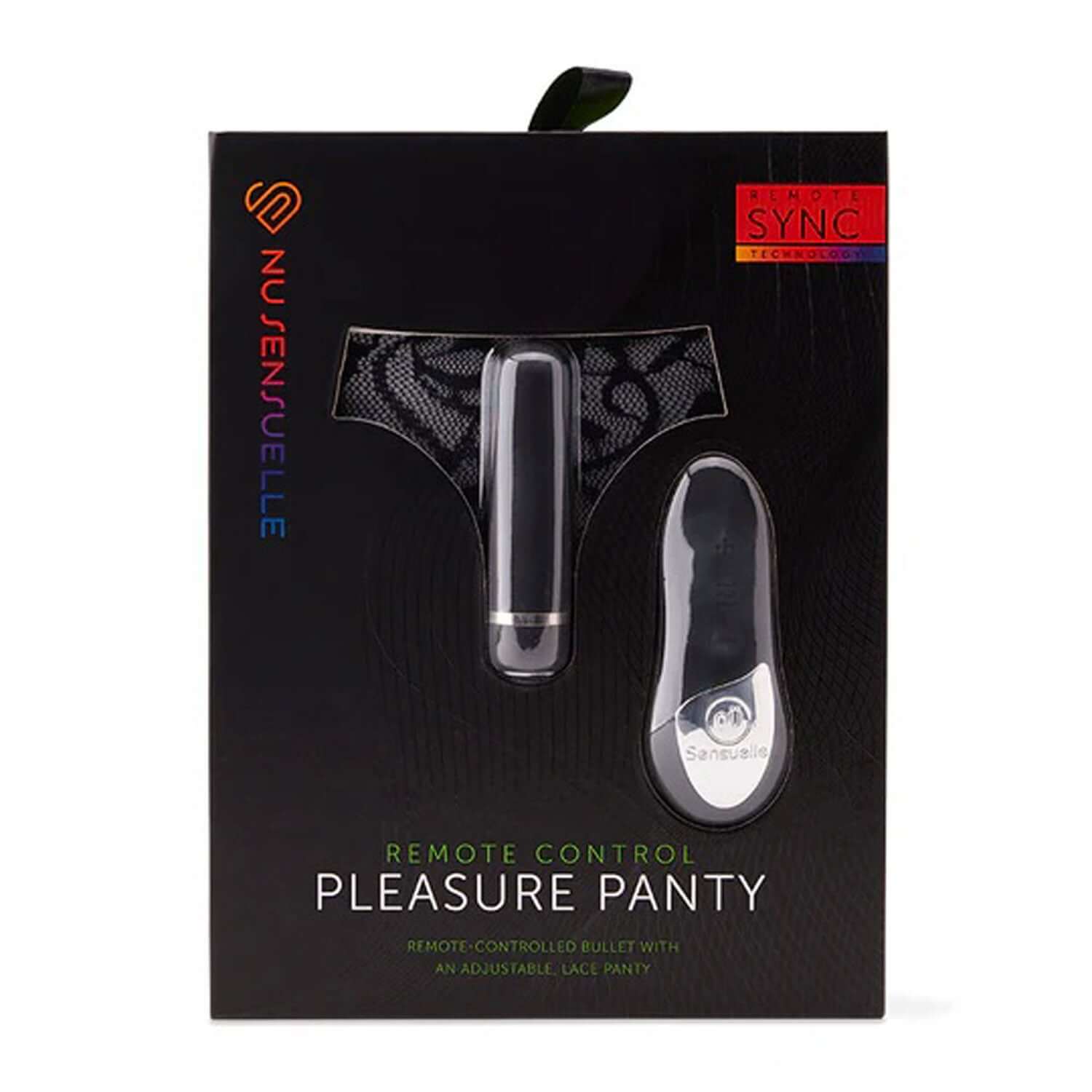 Nu Sensuelle Remote Control Pleasure Panty packaging with bullet and remote in view.