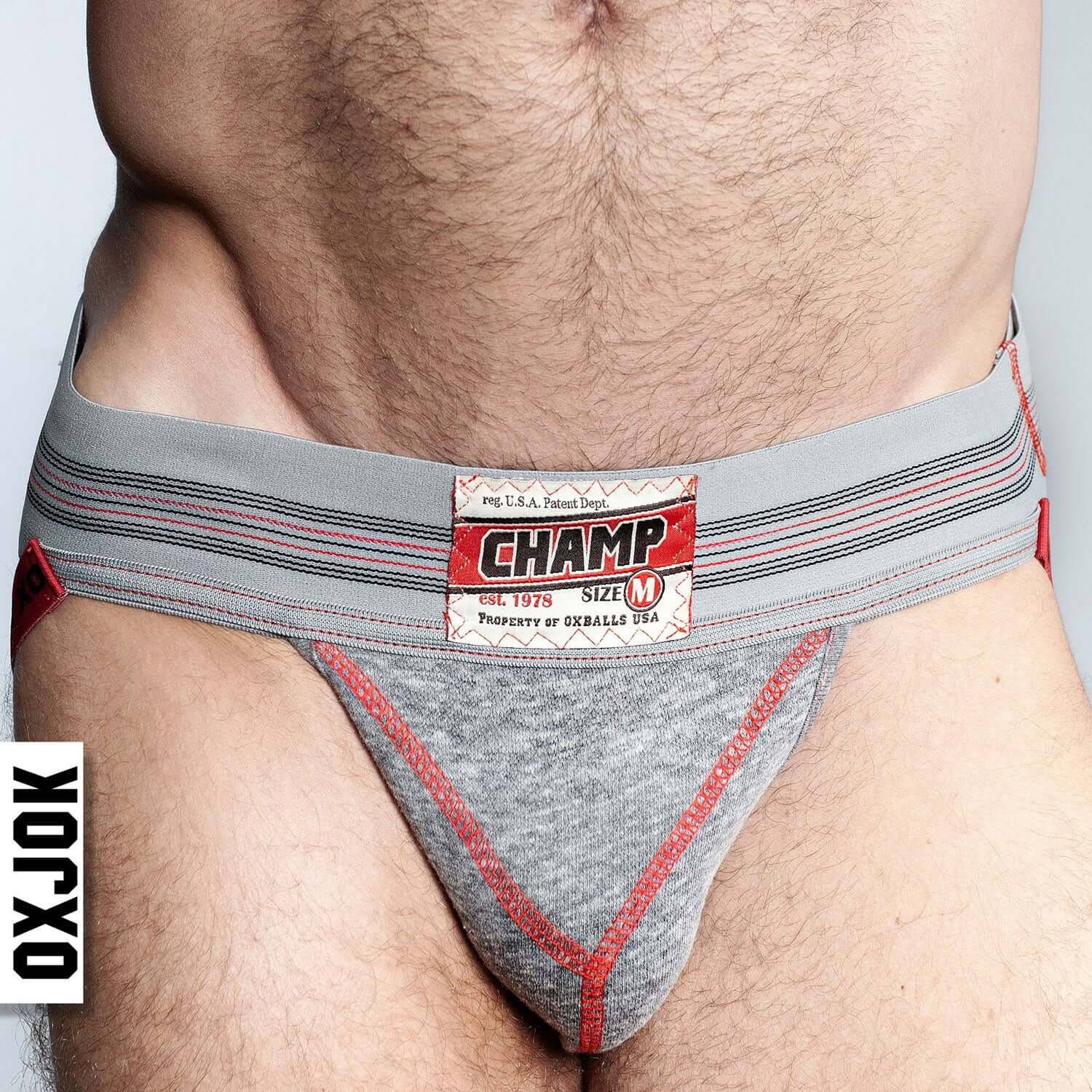 Champ Vintage Sweatshirt Jockstrap Gray Heather Medium with Y-Cut Pouch and Woven Waistband Label