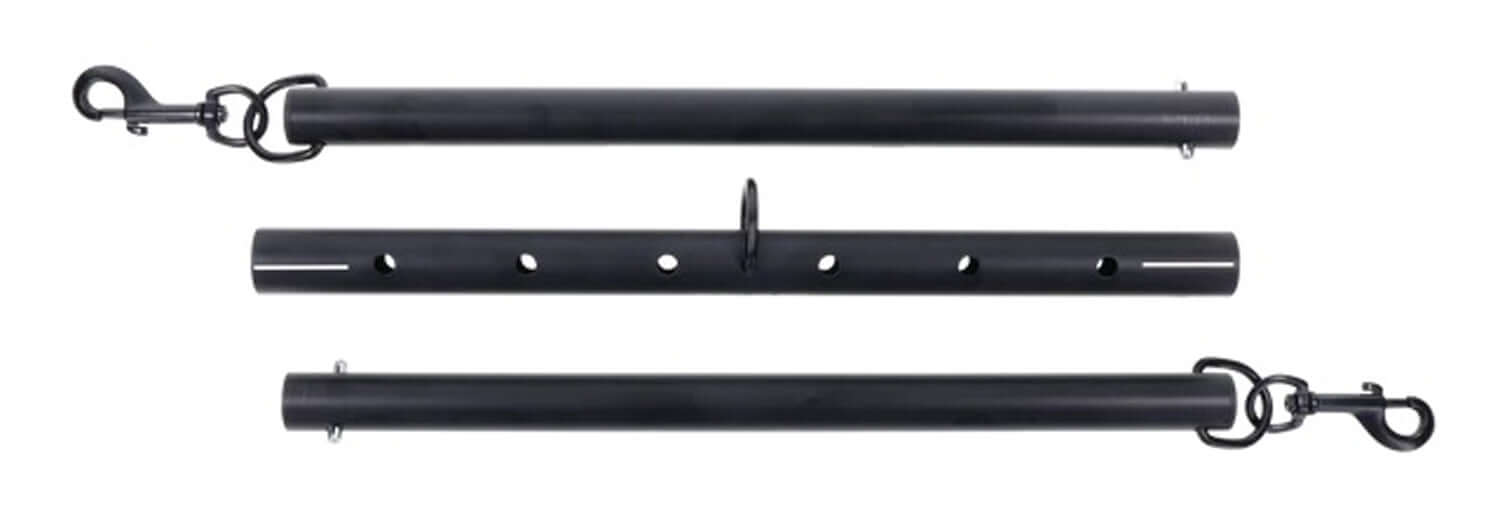 Edge Adjustable Spreader Bar in black, featuring durable aluminum and nickel-free hardware, extends for versatile restraint options.