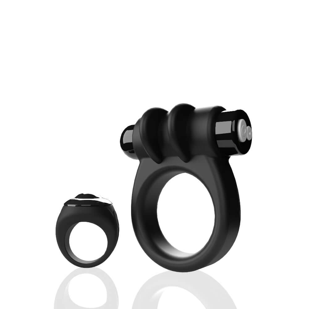 Screaming O Remote Controlled Switch Vibrating Ring in Black with 10 vibration functions and stretchy True Silicone material.