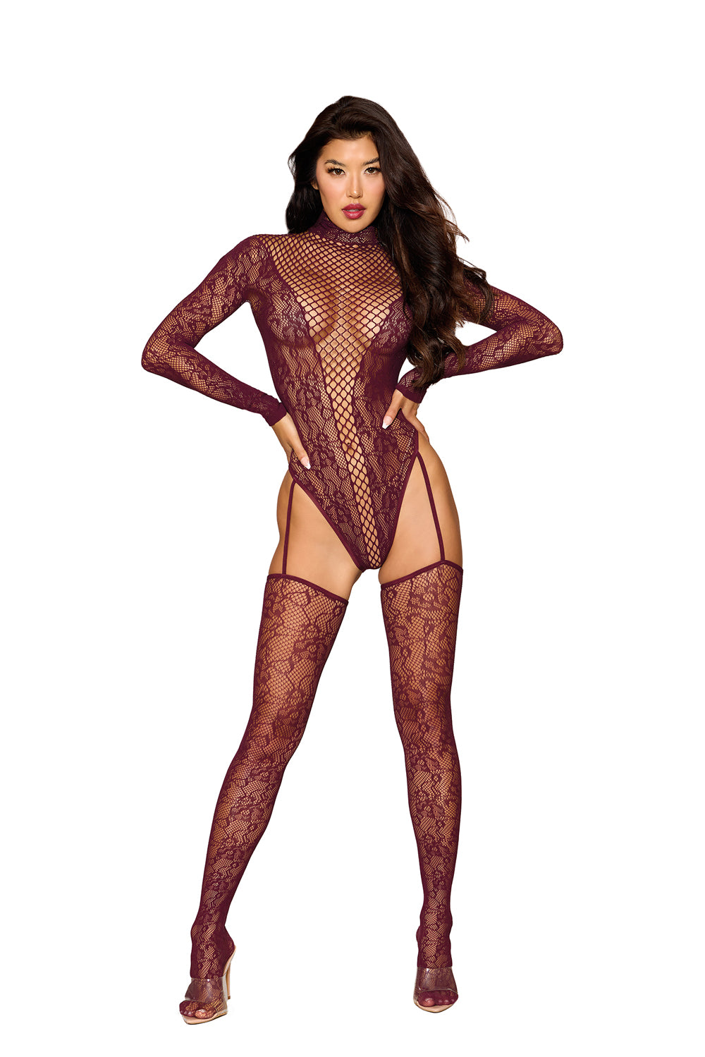 Teddy Bodystocking Dmnd - One Size - Cherry Lacquer-0