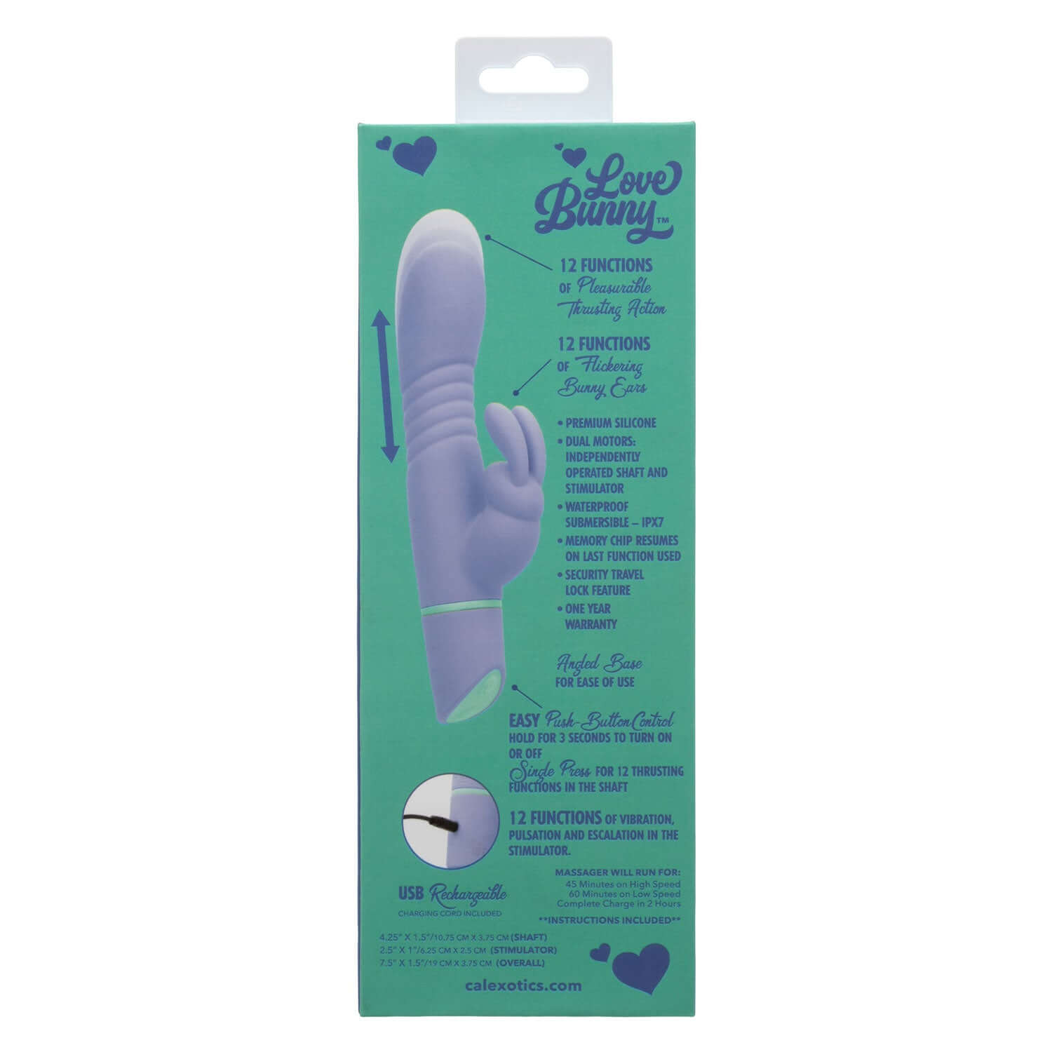 Love Bunny Thrusting Bunny - Purple with 12 functions and USB rechargeable packaging