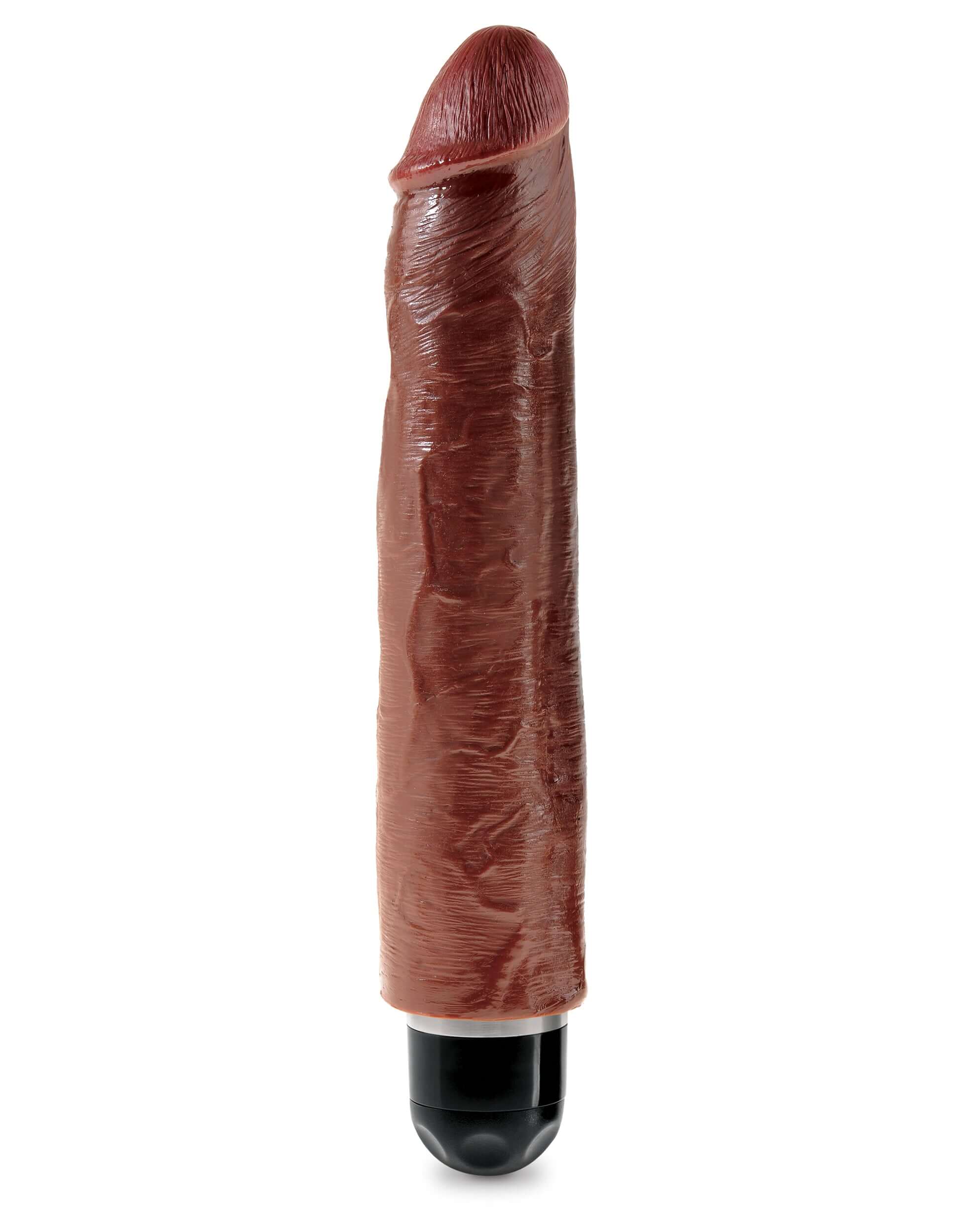 King Cock 10 Inch Vibrating Stiffy Brown with realistic veins and multi-speed vibration for ultimate pleasure.