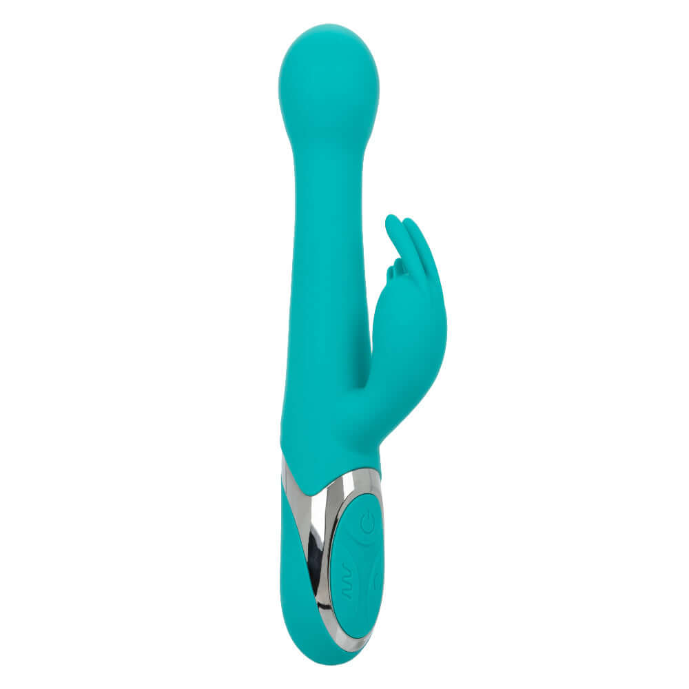 Enchanted Oscillate Massager - Turquoise dual stimulator featuring powerful thrusting and rotating beads for heightened personal pleasure.