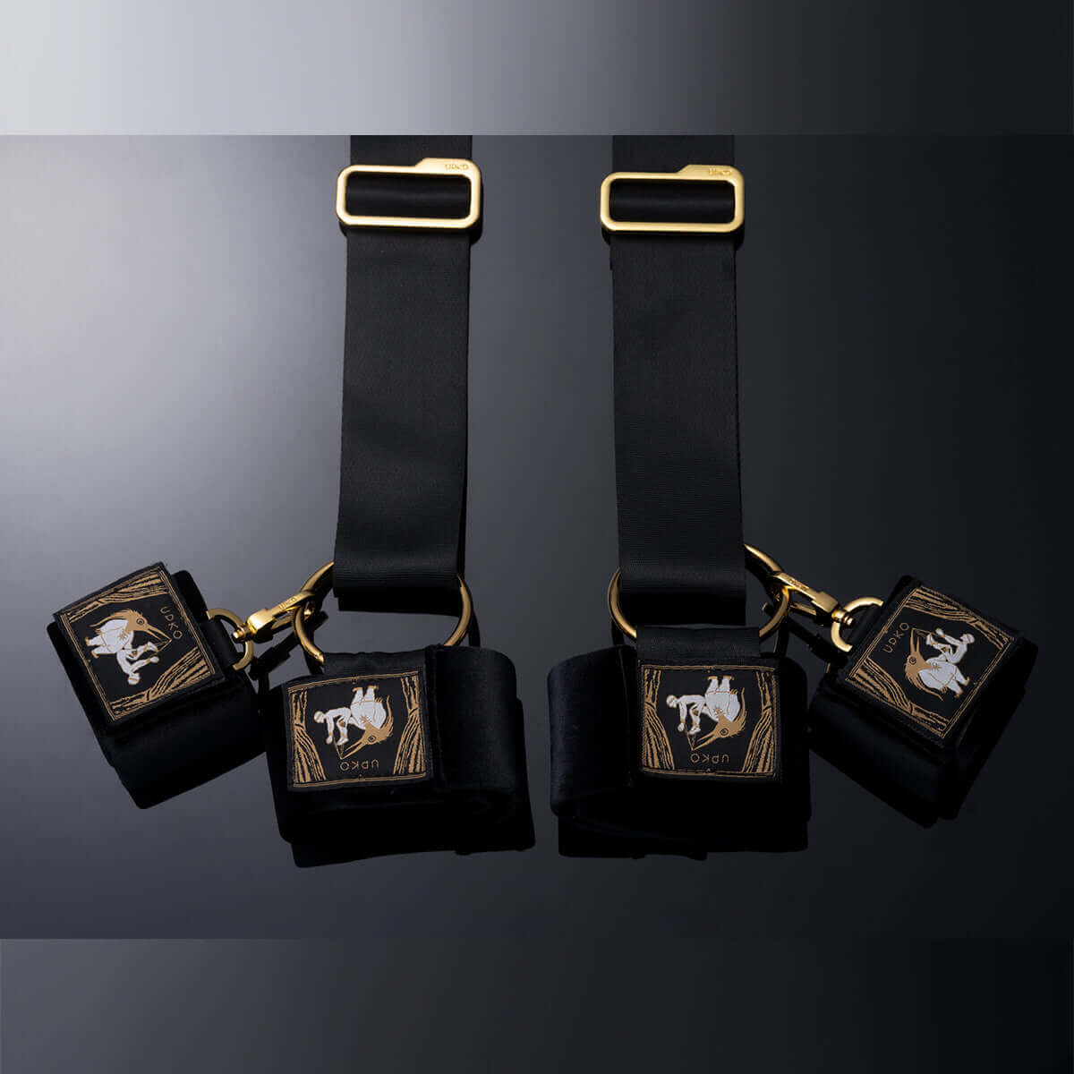 UPKO Bondage Gear Sling with adjustable cuffs featuring soft flannelette and sturdy zinc alloy hardware.