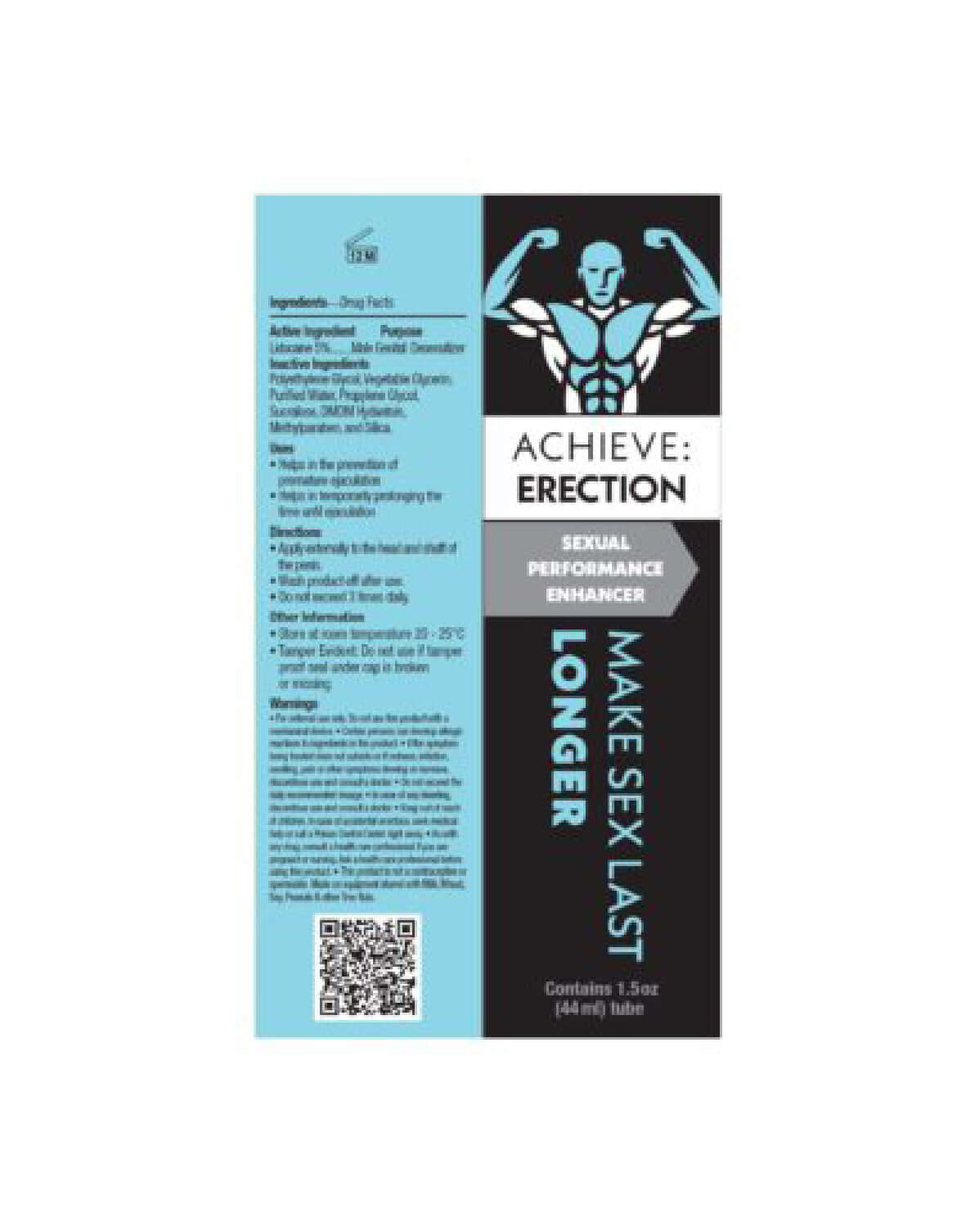 Achieve Erection Sexual Performance Enhancer 1.5 Oz packaging with instructions and ingredients