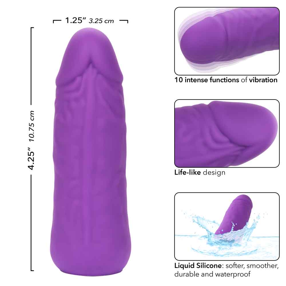 Mini Vibrating Studs Dildo - purple, 4.25" Silicone, life-like design with 10 functions of vibration, pulsation, and escalation