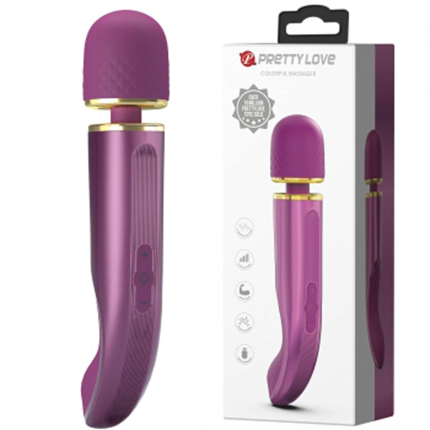 Charming purple massager with round head, 5 speeds, 7 vibration modes, USB rechargeable, waterproof design.