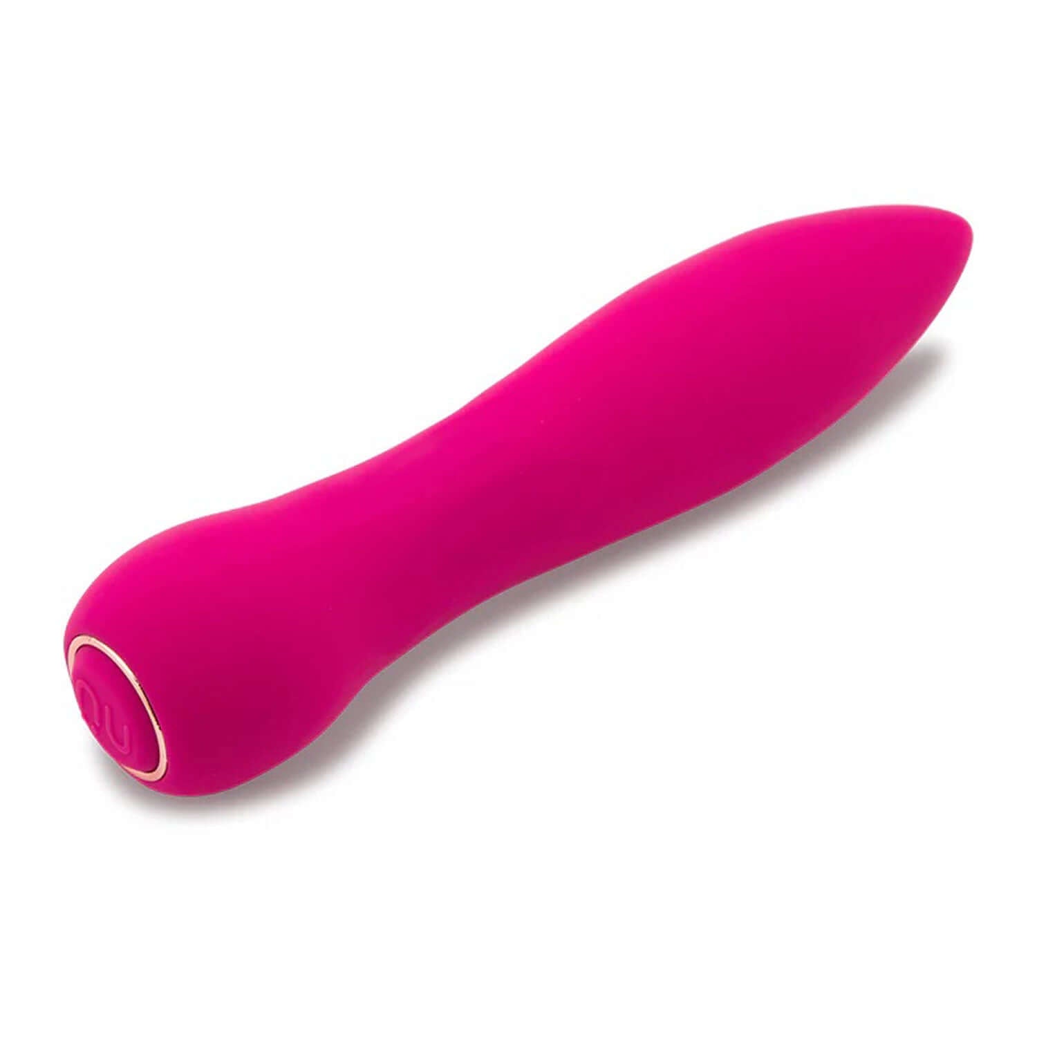 Nu Sensuelle Power Flex Bobbii bullet vibrator in magenta with a sleek, curved design for personal massage and 69 vibration settings.