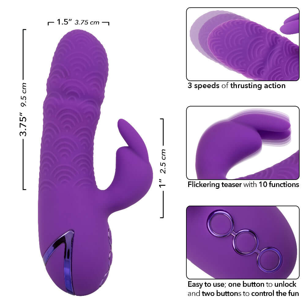 California Dreaming Manhattan Beach Marvel Rabbit Vibrator - Purple with thrusting action, flickering teaser, and easy control buttons