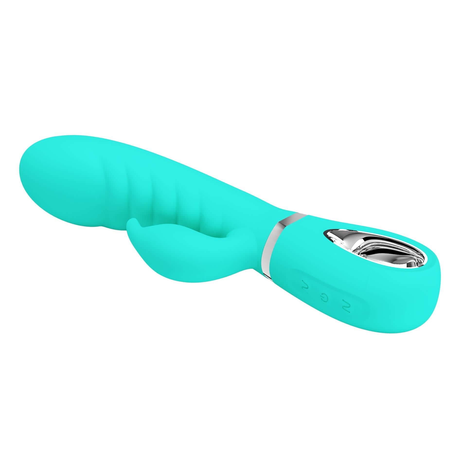 Teal Prescott Super Soft Rabbit Silicone Vibrator with ultra soft and smooth touch for comfortable feel and skin-friendly experience.