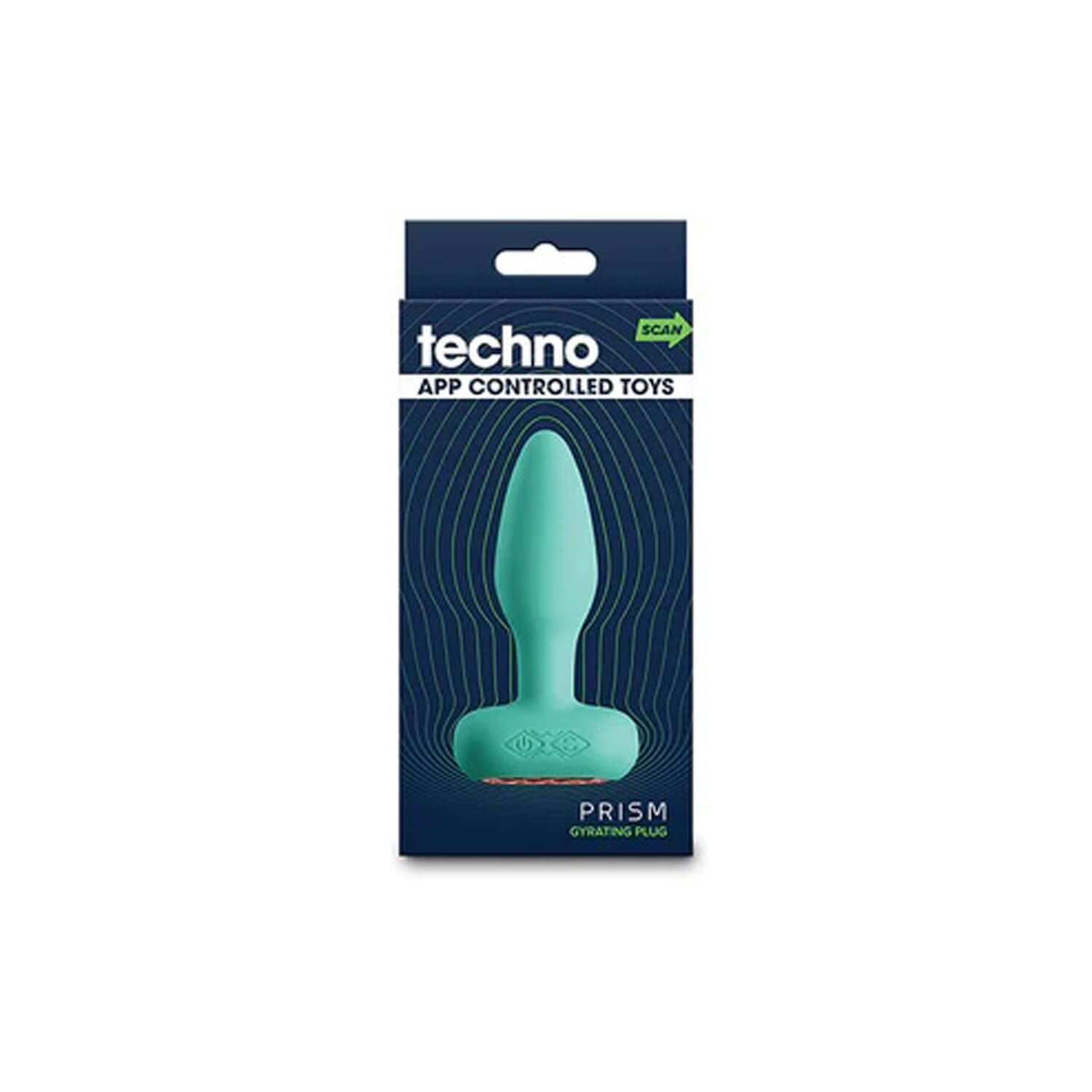 Teal Techno Prism Vibrating Anal Plug in packaging, app controlled and body-safe silicone design.