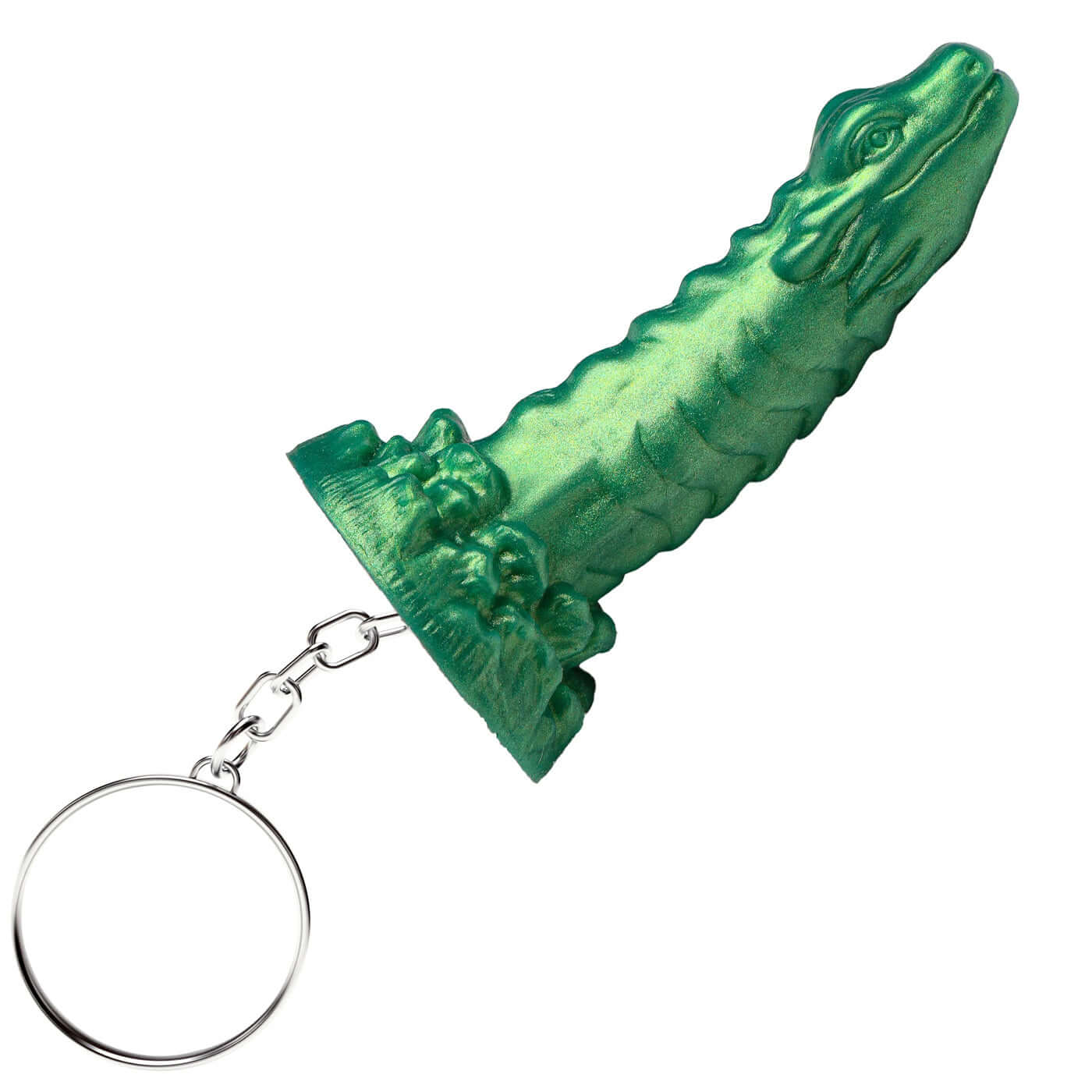 Green Cockness Monster keychain inspired by Lochness monster for fantasy roleplay and mythical themes.