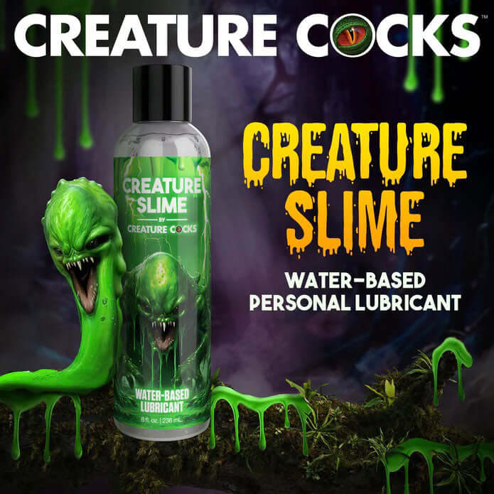 Creature Slime Water-Based Personal Lubricant 8oz with creepy creature design and green slime background.