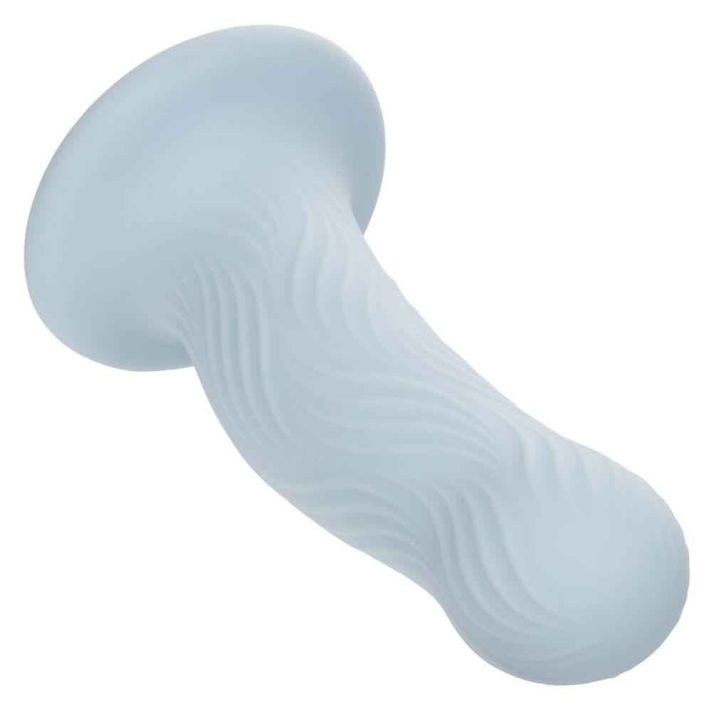 Blue Wave Rider Foam Dildo with wavy texture and bulbous shape made from liquid silicone.