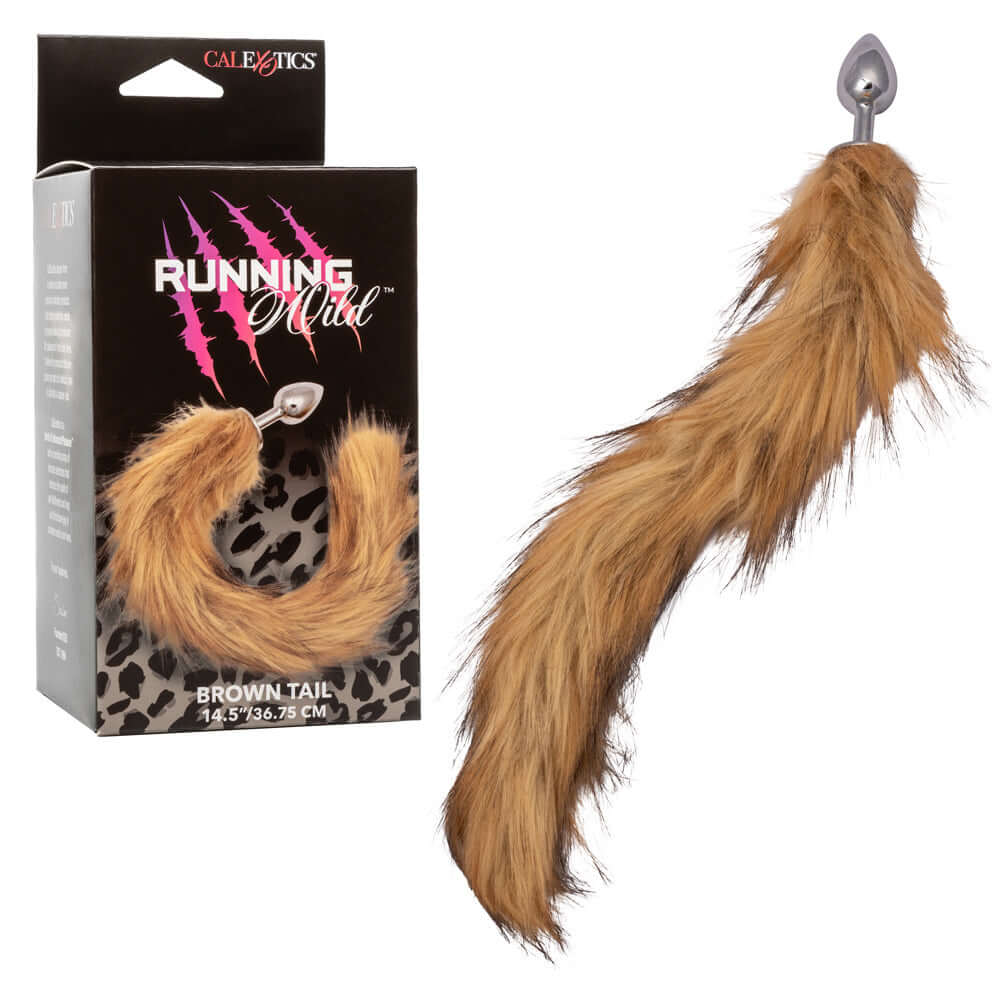 Running Wild Tail Anal Plug - Brown with luxurious long tail and seamless metallic probe for exotic pleasure and sensory exploration.