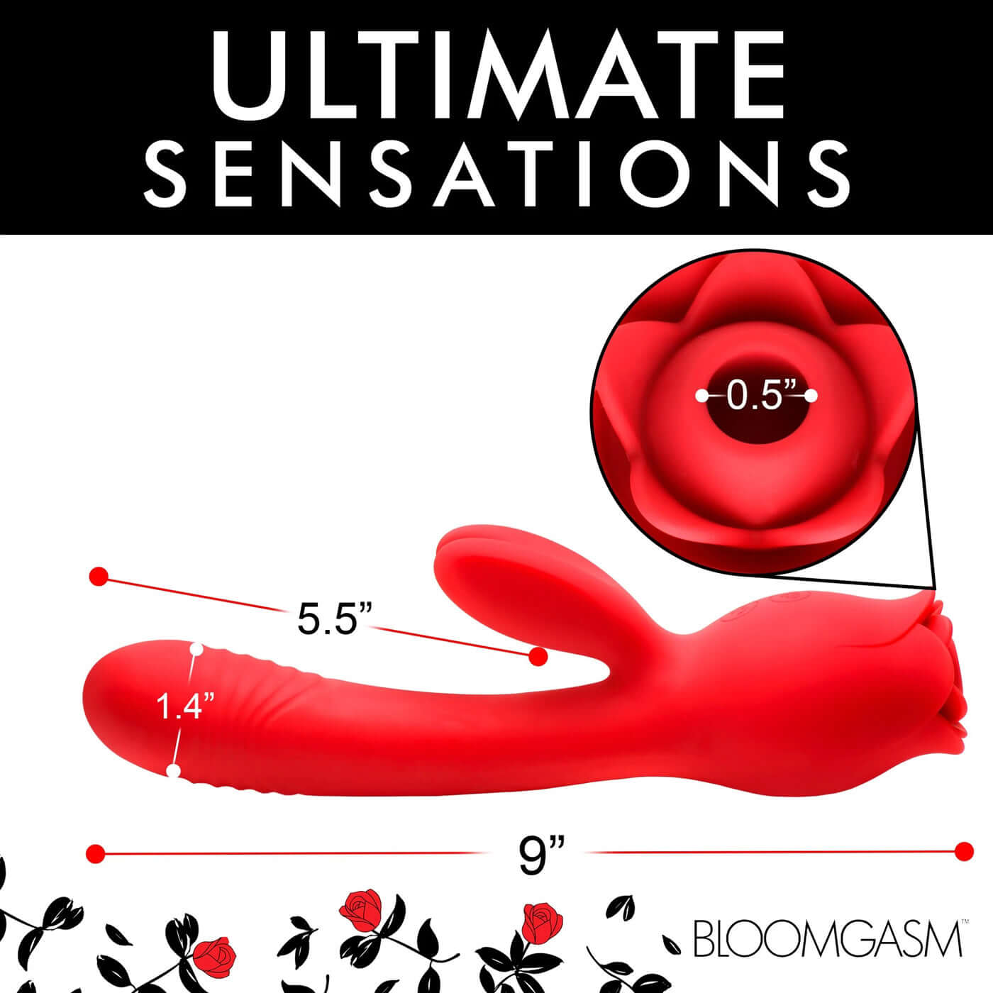 Red Blooming Bunny Silicone Rabbit Vibrator with Sucking and Thrusting Features, 9-inch Length, Detailed Measurements, Ultimate Sensations