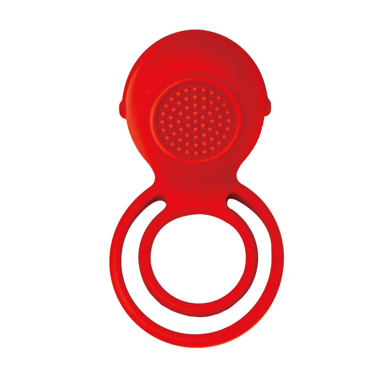 Red Cockpower Ultimate Vibrating Cockring with nub-textured stimulator, enhancing pleasure with 10 vibrating functions in body-safe silicone.