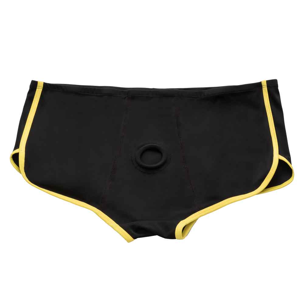 Boundless Black and Yellow Brief - Small/Medium - Comfortable, discreet harness briefs with yellow trim, ideal for seamless wear under clothes.