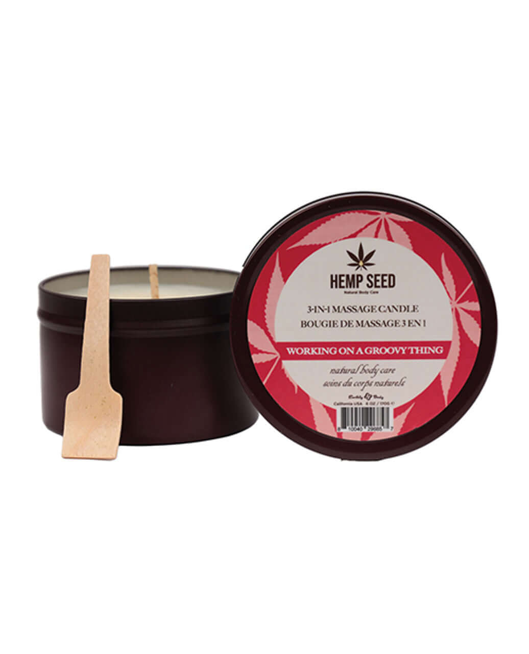 Hemp Seed 3-in-1 Massage Candle - Working on a Groovy Thing 6 Oz with spoon for applying warm massage oil