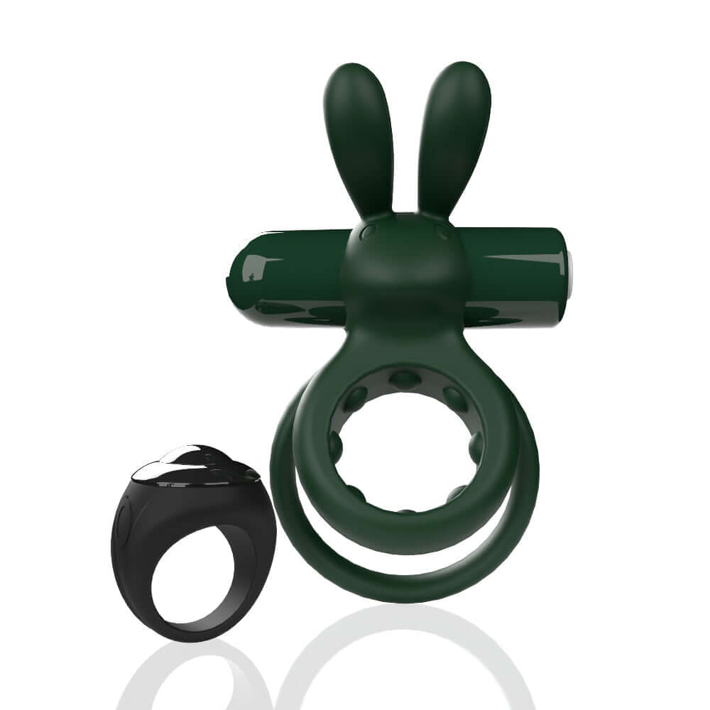 Screaming O Remote Controlled Ohare Vibrating Ring in green with flexible ears and double-ring design for targeted clitoral massage