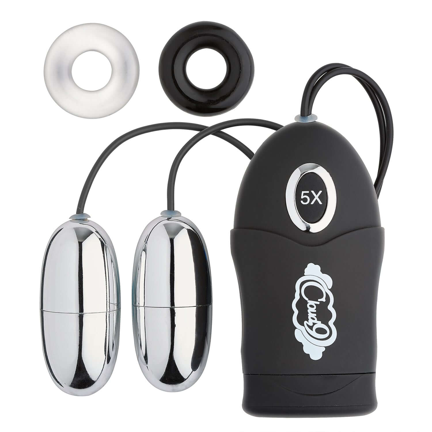 Dual egg bullet vibrator with wired remote control featuring 5 vibrating functions and sleek design for personal use.