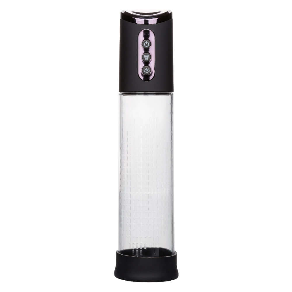 Peak Rechargeable Penis Pump in black and clear with automatic suction features