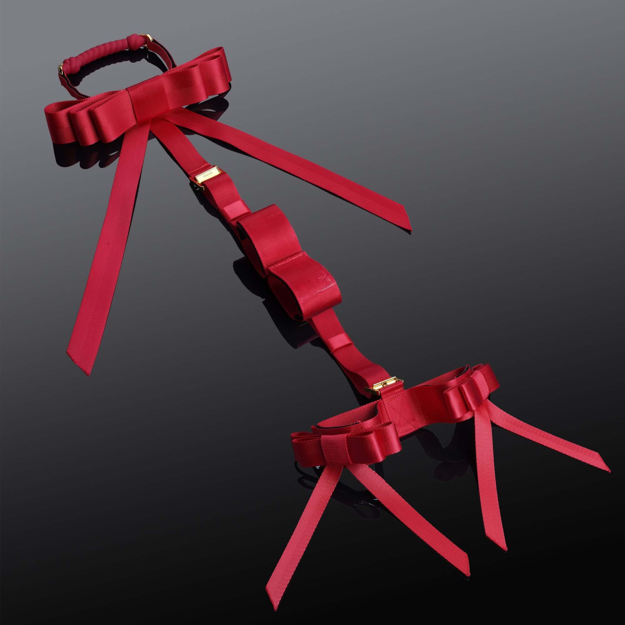 Bowknot Hogtie Portable Bondage Gear in red with decorative bows, designed for an intimate experience.