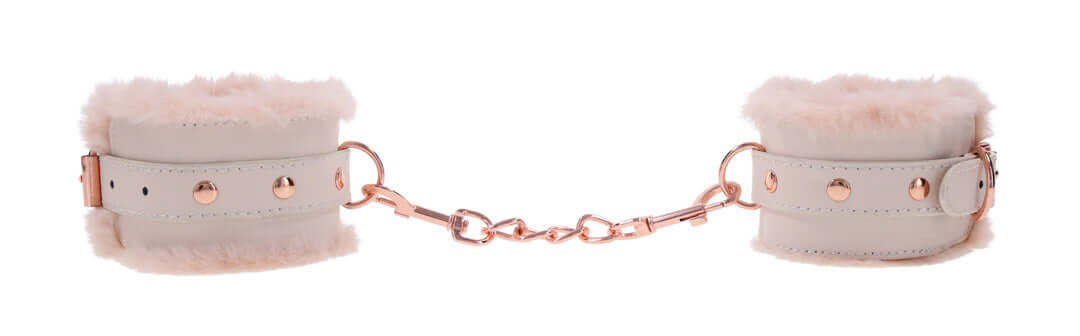 Pink Peaches 'N Creame Fur Handcuffs with Light Peach Faux Fur and Rose Gold Chains