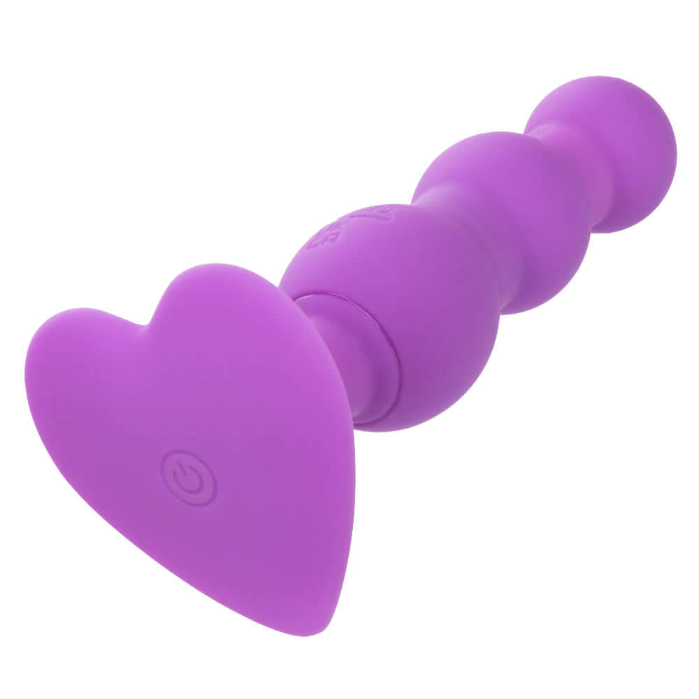 Purple First Time Triple Beaded Probe with heart-shaped base, designed for beginners with 10 vibrating functions for enhanced pleasure