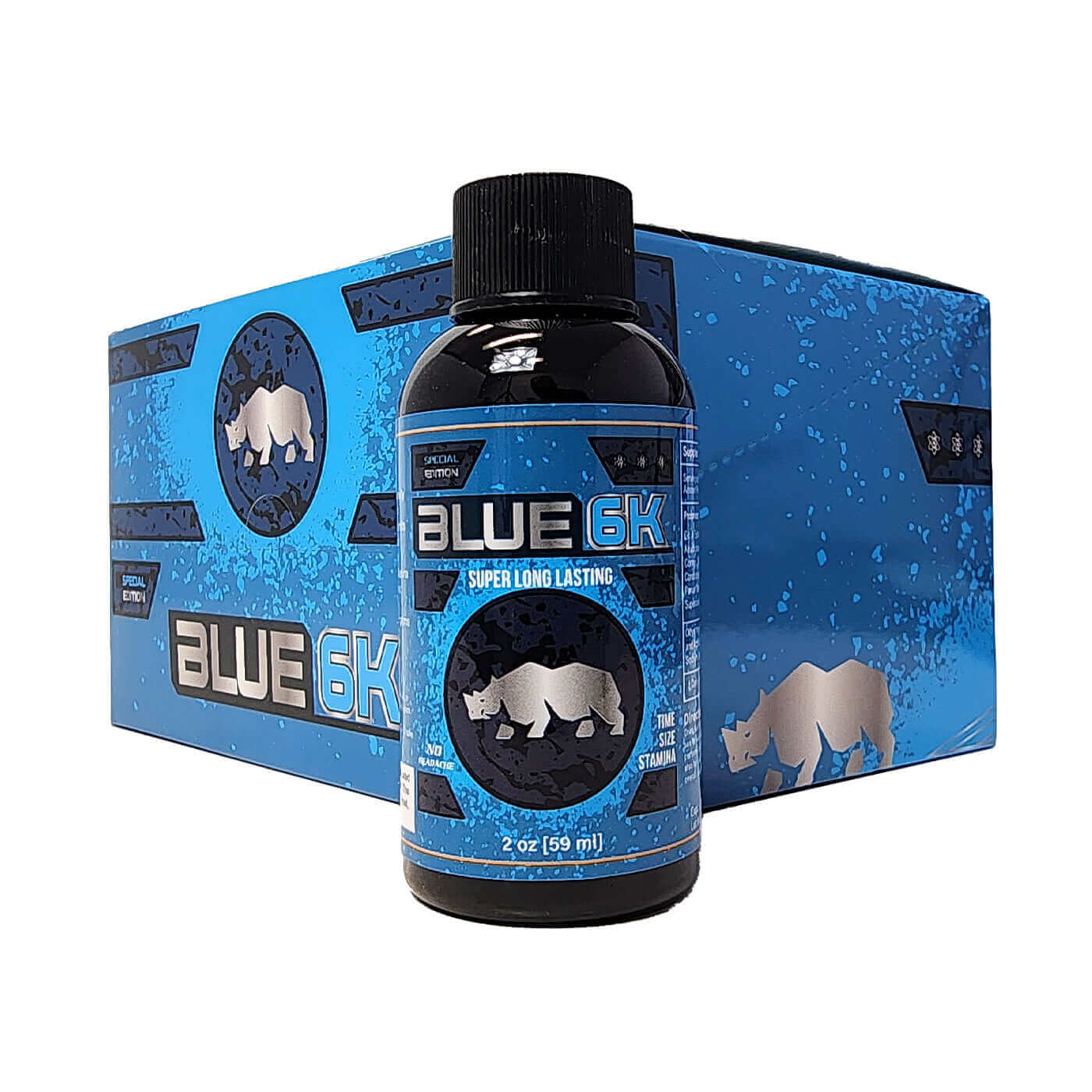 Rhino Blue 6K Liquid Shot 2 Oz Bottle for Male Enhancement with Enhanced Libido and Testosterone Boosting Formula