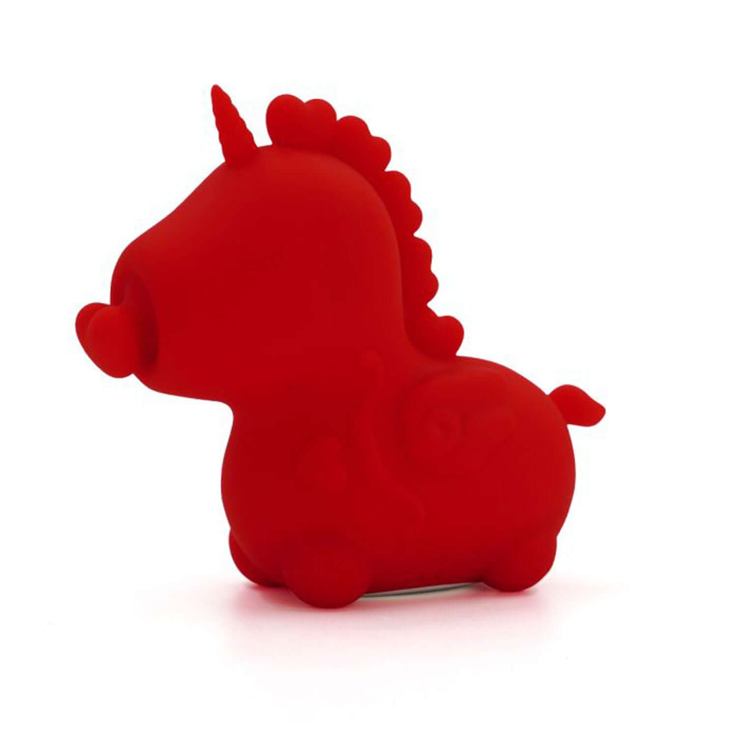 Red Unihorn Cupid featuring heart-shaped nose, made of soft silicone with dual motors and 20 settings for luxurious pleasure.