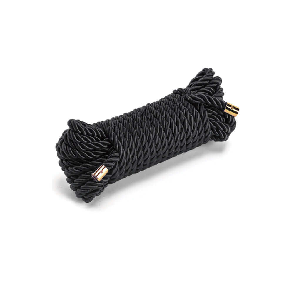 Luxurious black Shibari bondage rope for workshops, 32.8 ft long, made of durable nylon, perfect for enthusiasts.