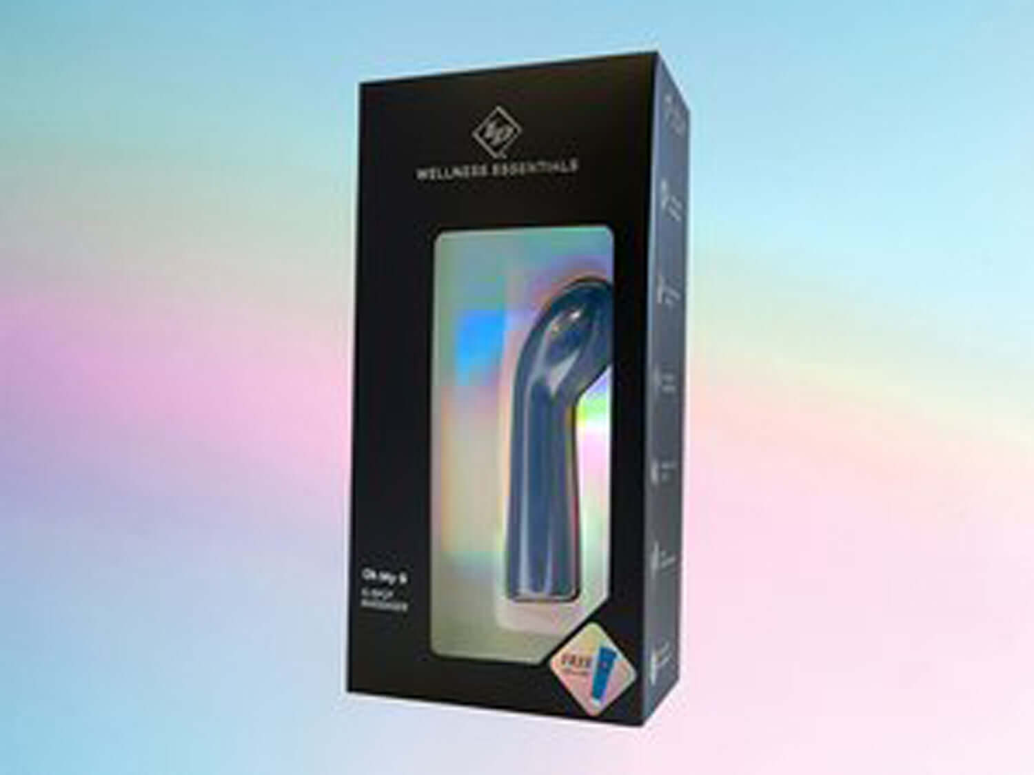 Oh My G G-Spot Massager package featuring a sleek blue design and holographic details for enhanced pleasure.