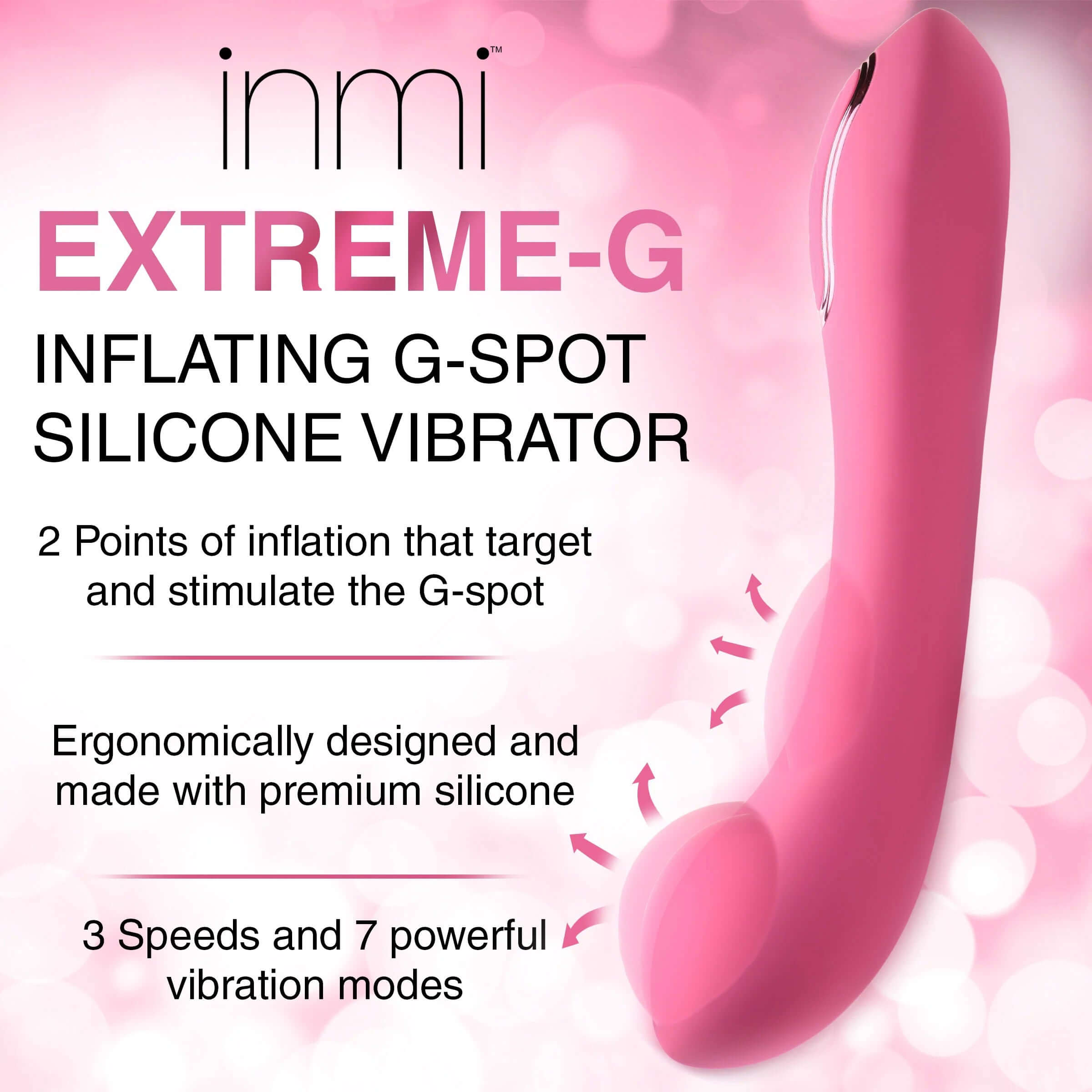 Extreme-G Inflating G-Spot Silicone Vibrator in Pink with 2 inflation points, 3 speeds, and 7 vibration modes for targeted G-spot stimulation