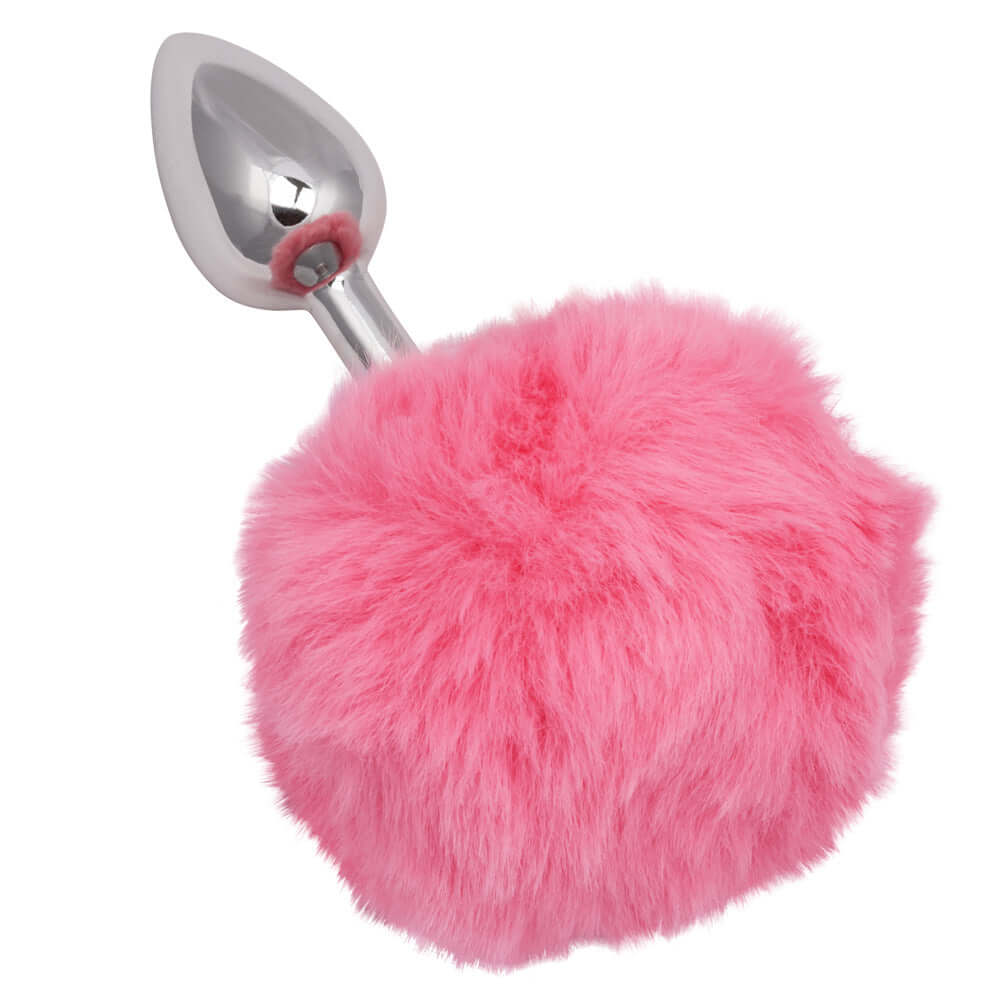 Pink Running Wild Bunny Tail Anal Plug with Sleek Metallic Probe and Fluffy Tail for Fun and Adventurous Sensual Experiences