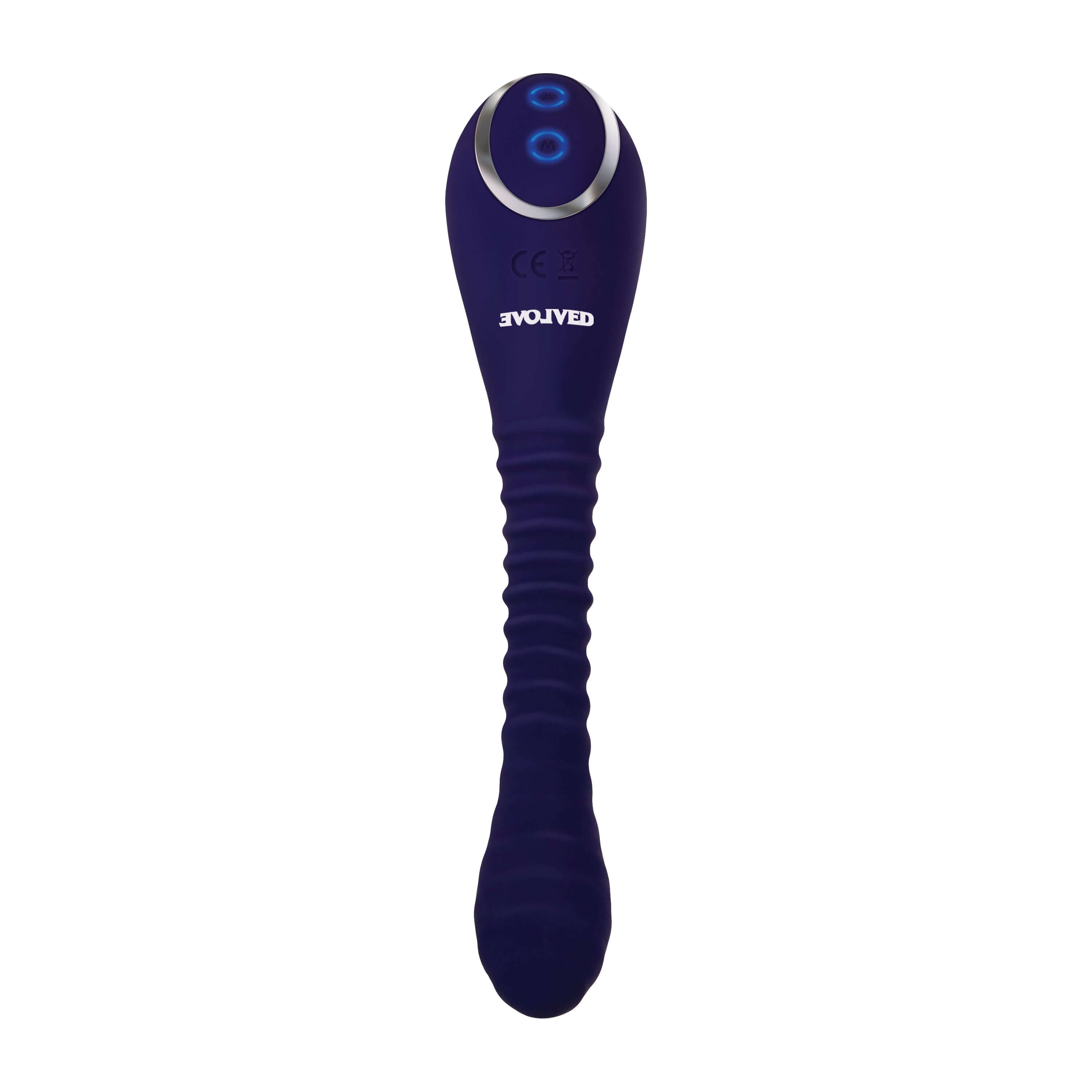 Bendable Sucker Double Ended Suction Vibrator in dark purple with a suction stimulator and ribbed texture for intense pleasure.