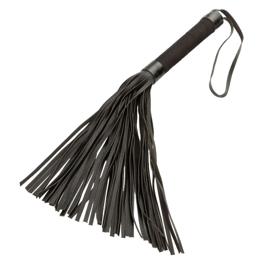 Nocturnal Collection Flogger with black tassels and sturdy handle for sensory play