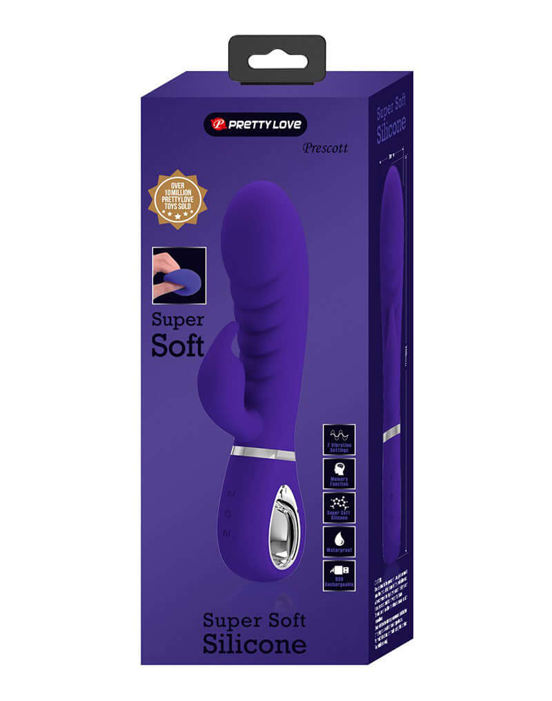 Prescott Super Soft Rabbit Silicone Vibrator in Purple Packaging - Ultra Soft and Smooth Touch for Comfortable, Skin-Friendly Experience