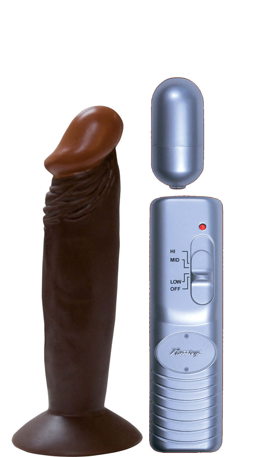 Afro American Whoppers 6 Inch Brown Vibrating Dong with Suction Cup Base and 2 Inch Vibrating Bullet with Controller